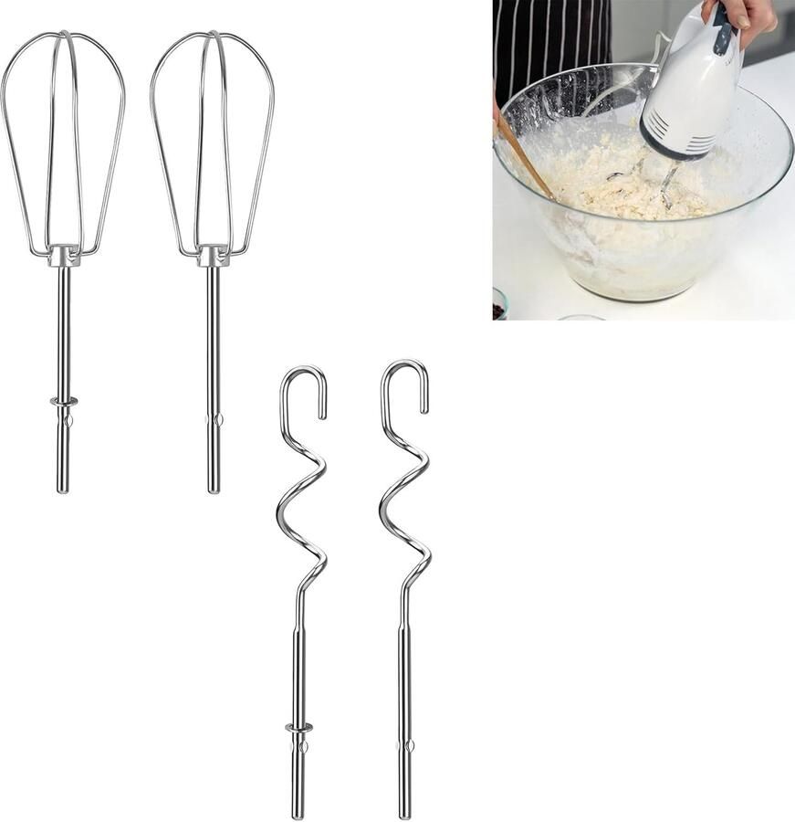 Handmixer-accessoireset 4-delig roestvrijstaal garde en kneedhaak perfect voor bakken Homevero
