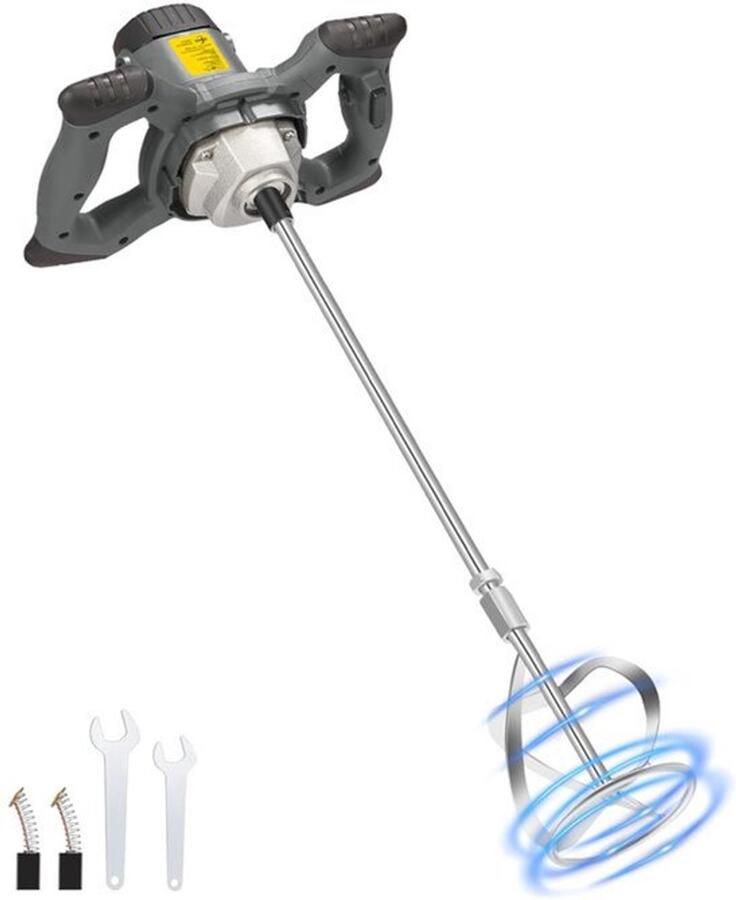 Handmixer Betonroerder 1200 W Vermogen 6 Versnellingen M14 Spiraalstang 60 cm Grijs Voor Bouwmaterialen Menging