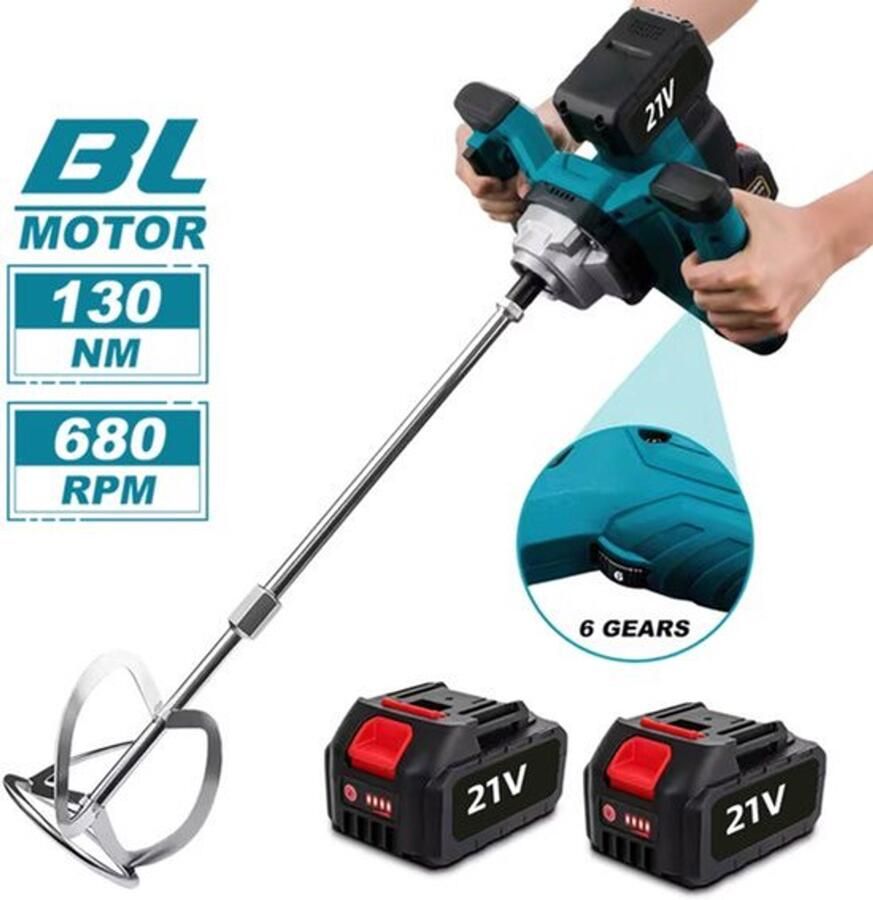 Handmixer Draadloos 1700 W Vermogen 6 Snelheden Instelbaar M14 Mengkop Blauw Elektrische Roermachine