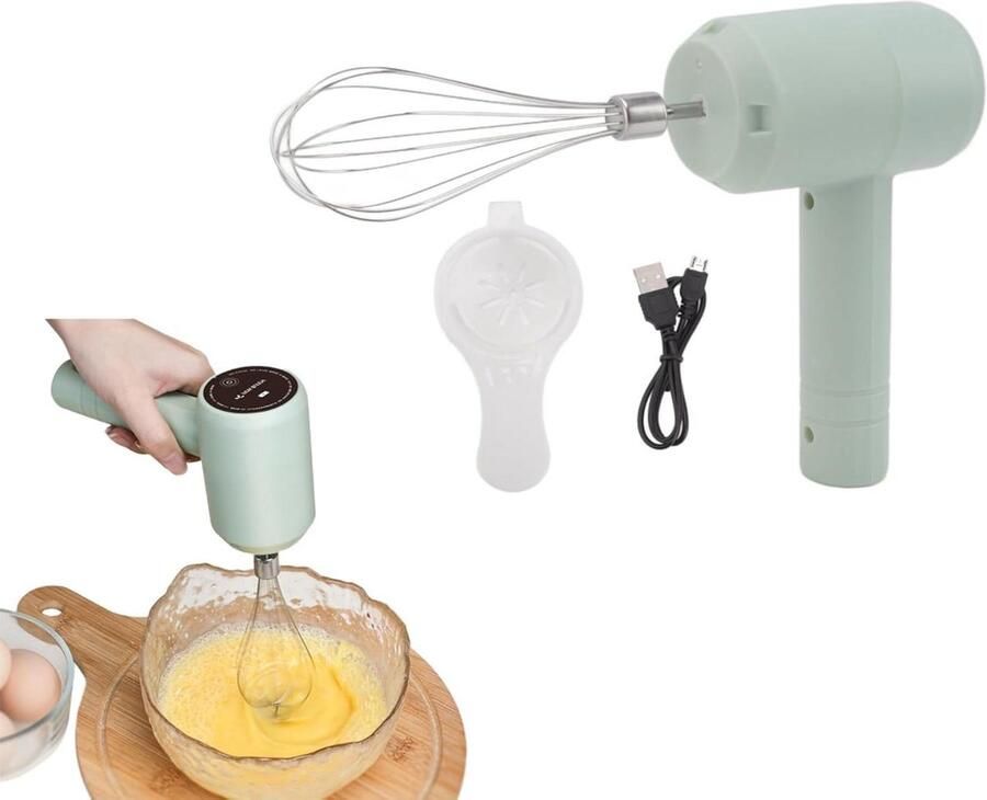 Handmixer Draadloos Keukenmixer Elektrisch Bakken en Maken USB Oplaadbaar 20 Watt Groen