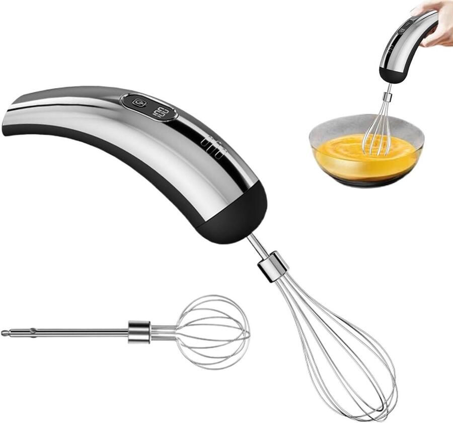 Handmixer Draadloze Klopper Koken Bakken Precisie Snelheidsbeheersing 6x15x6 cm Zilver zwart
