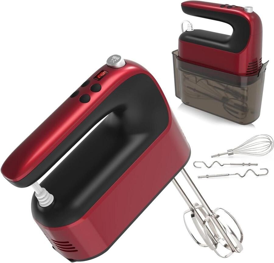 Handmixer Elektrisch Keukenmixer Staand Bakken en Koken 9 Snelheden Digitaal 400 Watt Vermogen Rood