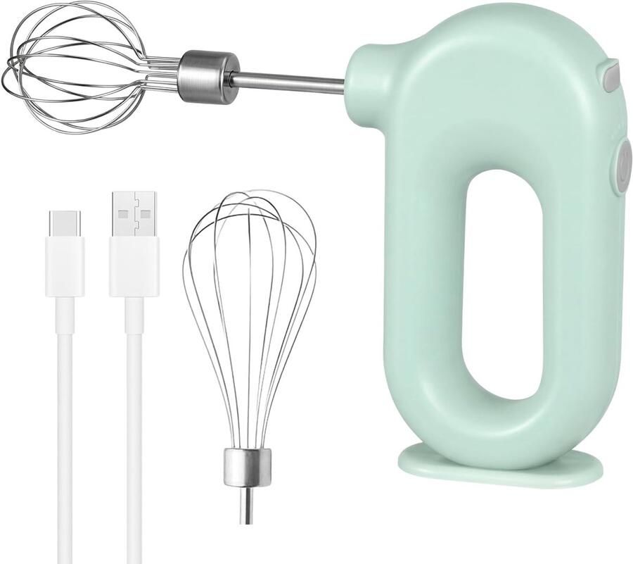 Handmixer elektrisch mini-handmixer met 4 standen en 2 garde elektromixer USB-oplaadbaar elektrische mixer ei-hamer voor bakken room cake meer en pudding groen