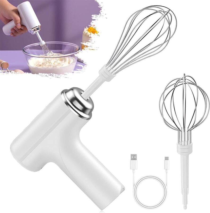 Handmixer Elektrische Garde Beslag Maken Draadloos en Draagbaar 5 x 105 x 135 cm Wit