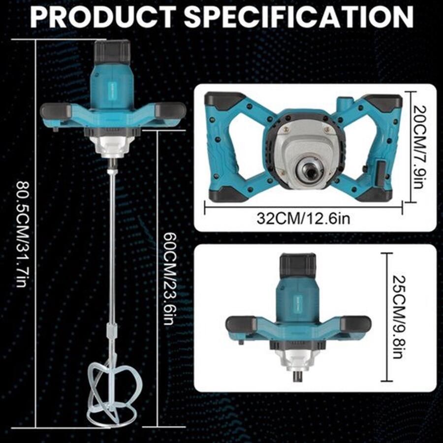 Handmixer Elektrische Menger 6 Versnellingen 130 Nm Koppel Aluminium Behuizing Voor Beton En Pleisterwerk Draagbare Cementmixer