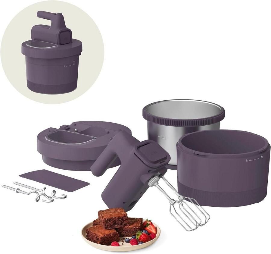 Handmixer en Blender Keukenapparaat 2-in-1 Bakken en Mixen Multifunctioneel met Kom 3.5 Liter Pruim
