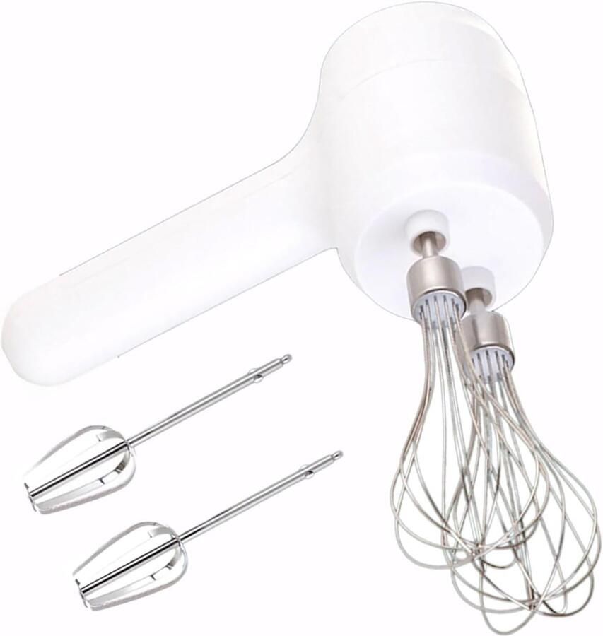 Handmixer Keuken Draadloze Klopper Dessert Prep Gepaarde Garde Werkstructuur 4 Opzetstukken Wit