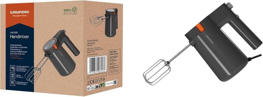 Handmixer Keukenmixer klopper Bakken en mixen 5 snelheden turbo 425 watt Grijs terracotta