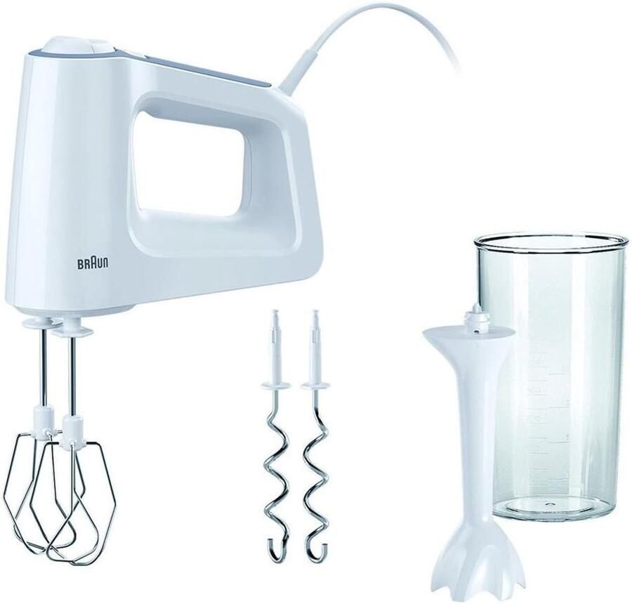 Handmixer Keukenmixer klopper Bakken en mixen 5 snelheden turbo 500 watt Wit