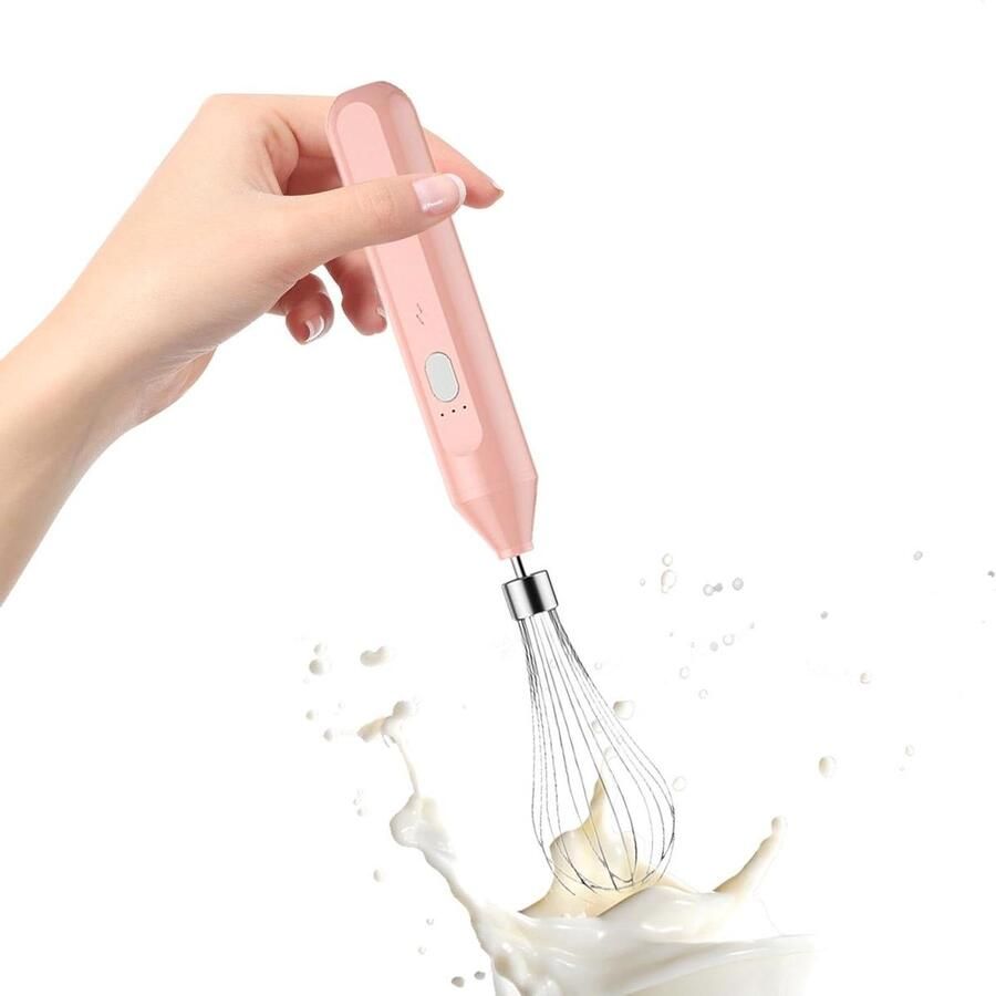 Handmixer Melkopschuimer Staafmixer Koffie Maken Oplaadbaar via USB 18 cm Roze