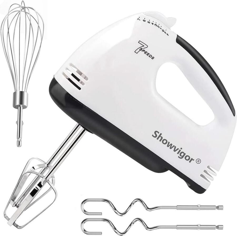 Handmixer met 7 standen inclusief 2 gardes en 2 roestvrijstalen kneedhaken