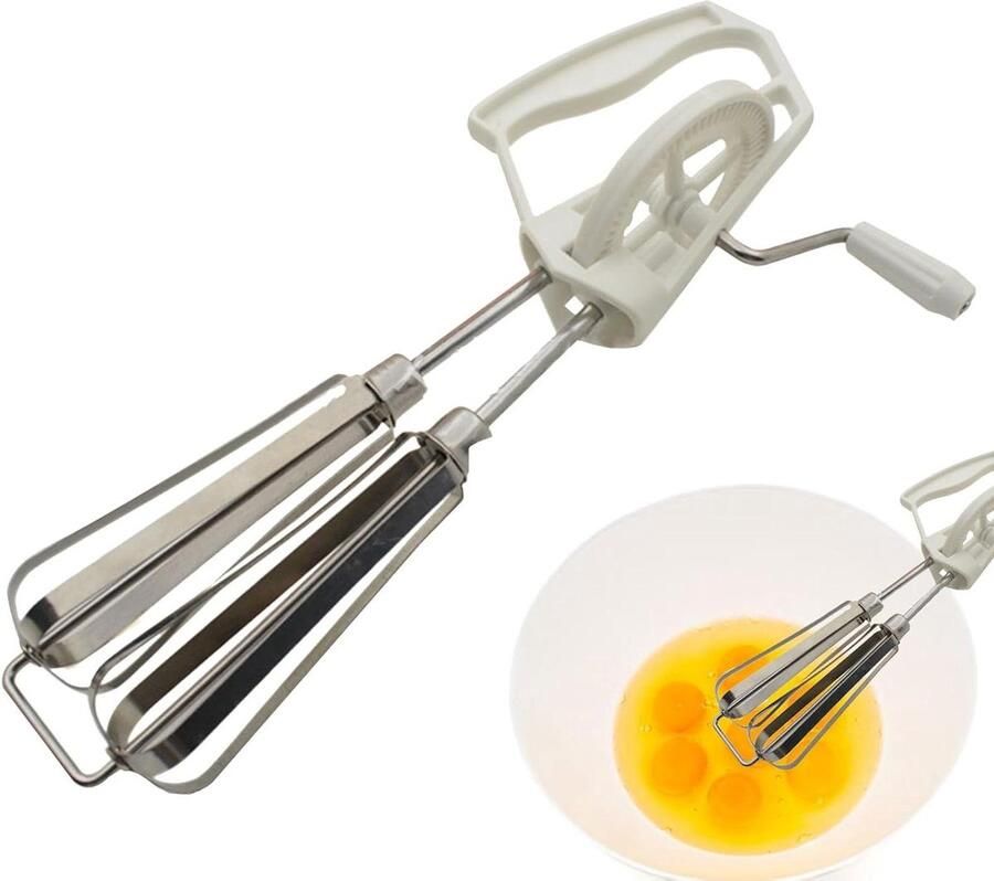 Handmixer met zwengel Eiermixer keuken Beslag kloppen Handmatig gebruik geen stroom 25 x 67 cm Wit