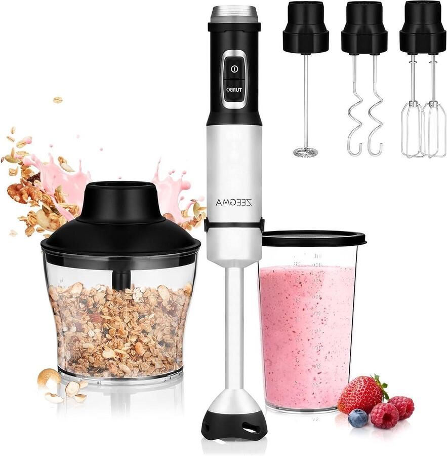 Handmixer Set Keukenapparaat Eten Bereiden 1500W Krachtige Motor 5 Accessoires Zilver