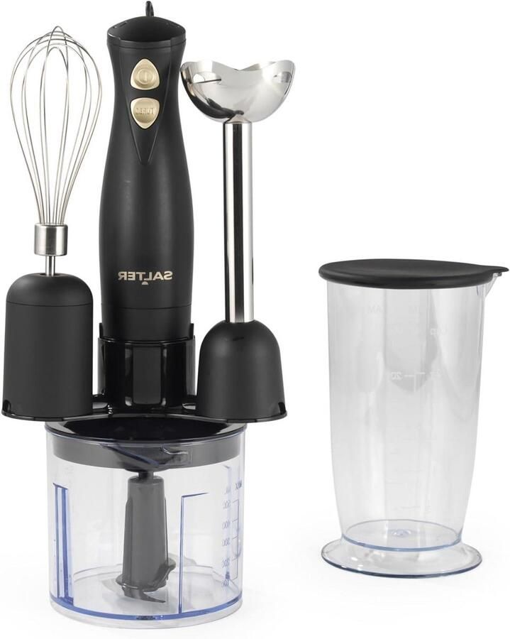 Handmixer Set Keukenmixer Hakmolen Voedsel Bereiden 3-in-1 Multifunctioneel 500 ml Kom Zwart Goud