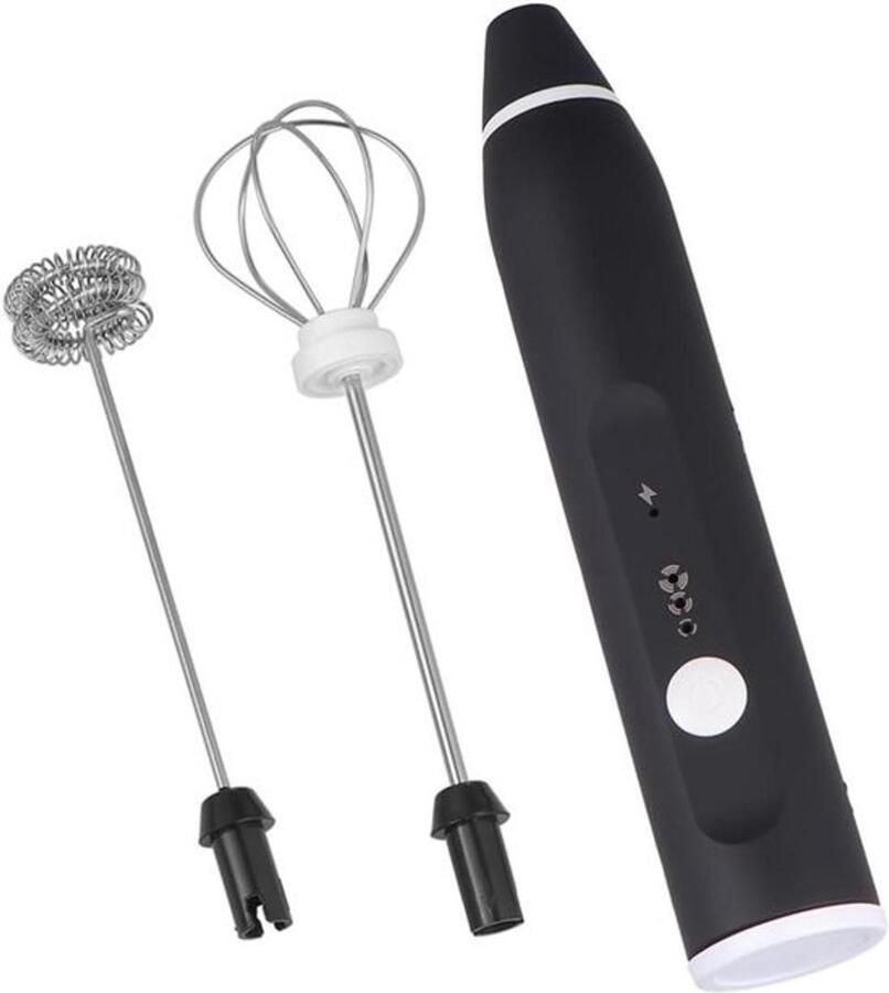 Handmixer Set Melkopschuimer Garde Dranken Bereiden Ingebouwde Batterij 17.5 cm Zwart