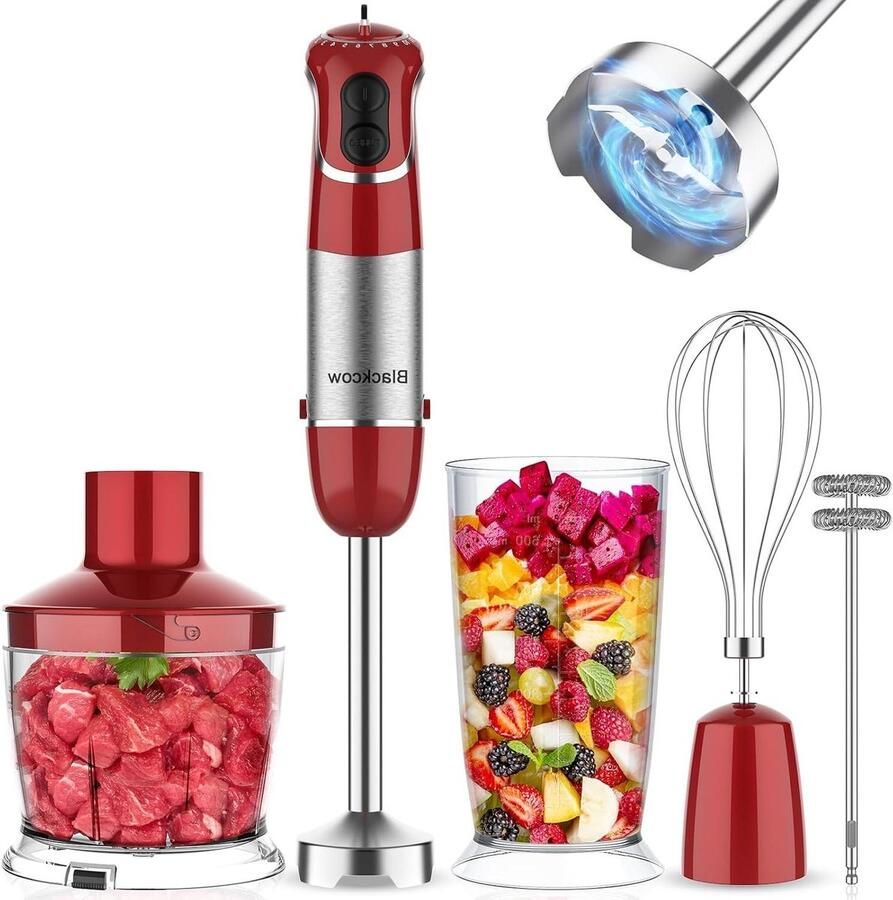 Handmixer Set Staafmixer Blender Keuken Assistent 800W Krachtige Motor 30 x 30 ml Rood