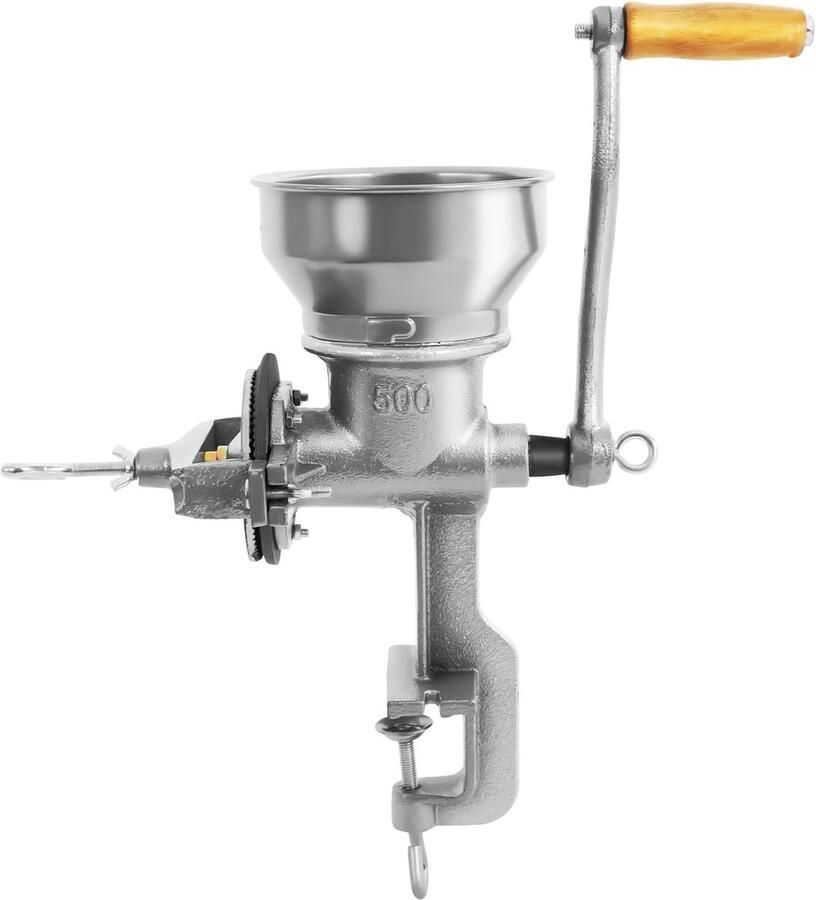 Handmolen Graan Koffiemolen Bonen Vers Malen Robuust Gietijzer 28.5cm Hoog Zilver