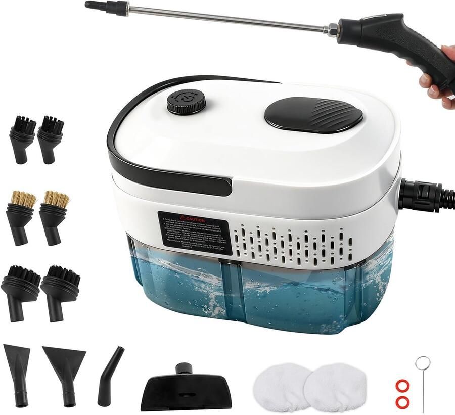 Handstoomreiniger Hogedruk stomer Grondig schoonmaken Snel opwarmen 14 liter tank Wit