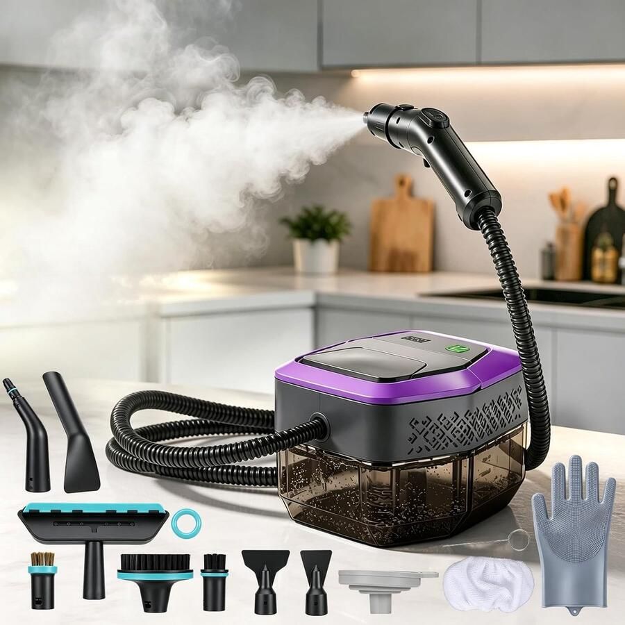 Handstoomreiniger Wit 1800 ml Snelle Verwarming met 4 Bar Stoomdruk Voor Vloeren Oven Tapijt en Bank