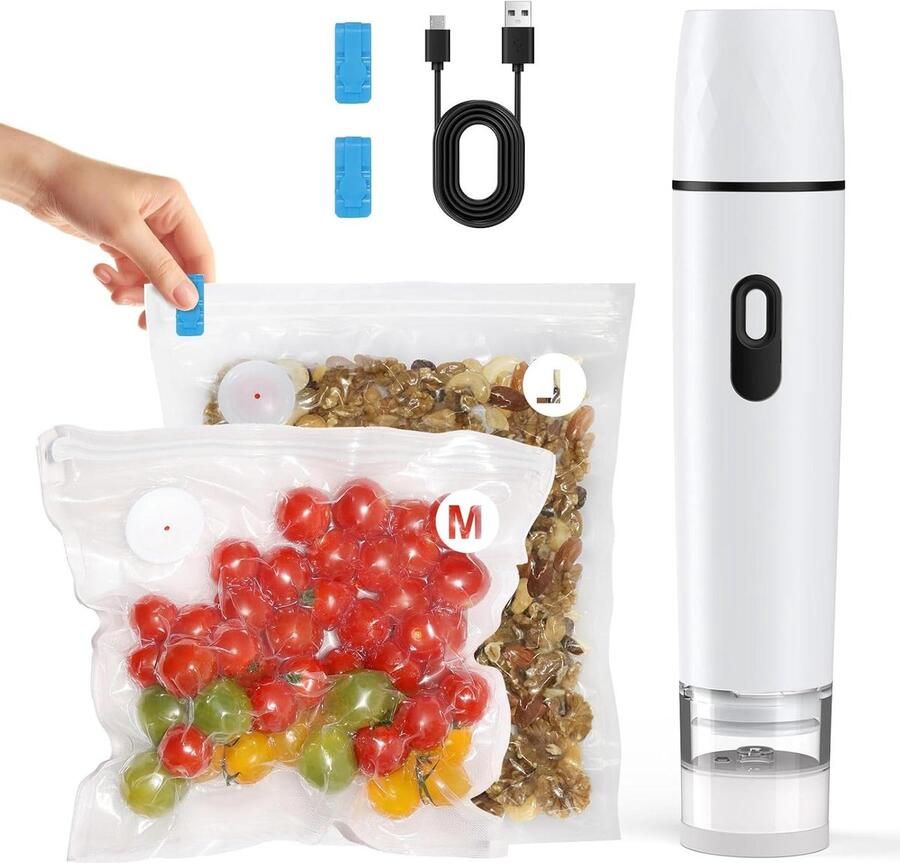 Handvacuüm Machine Vacumeermachine Compact Voedsel Lang Vers Houden Inclusief 15 Zakken 0.57 Kilogram Wit