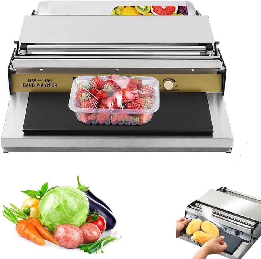Handwikkelmachine Vershoudfolie Sealer Voedsel Verpakken Roestvrij Staal 45CM Zilver