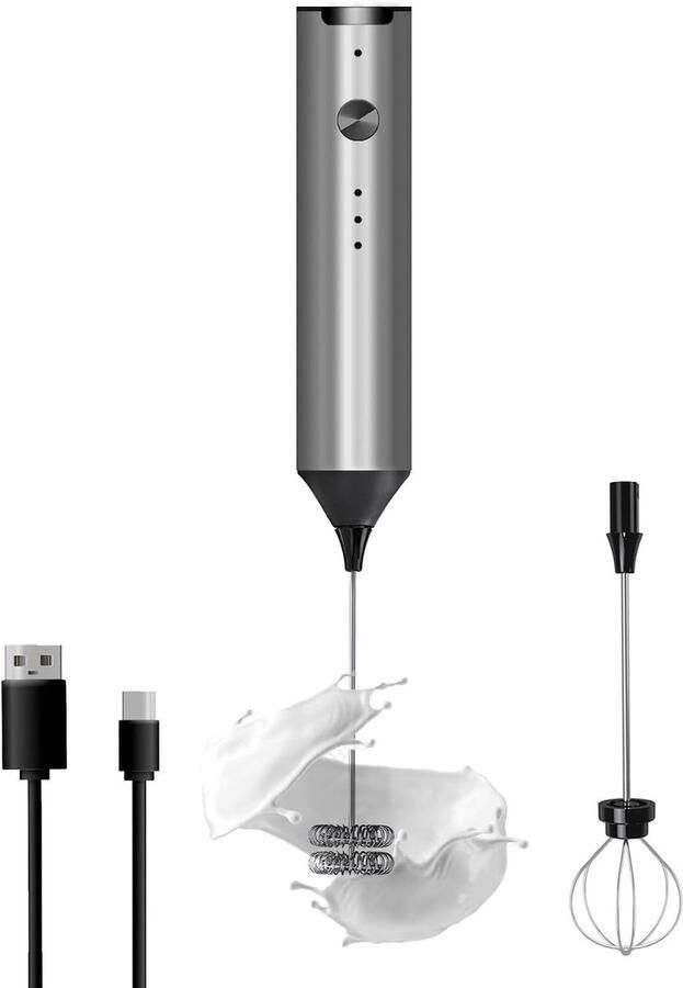 Handzame Melkschuimer Zilver Oplaadbare Elektrische Koffiemixer Voor Koffie en Slagroom