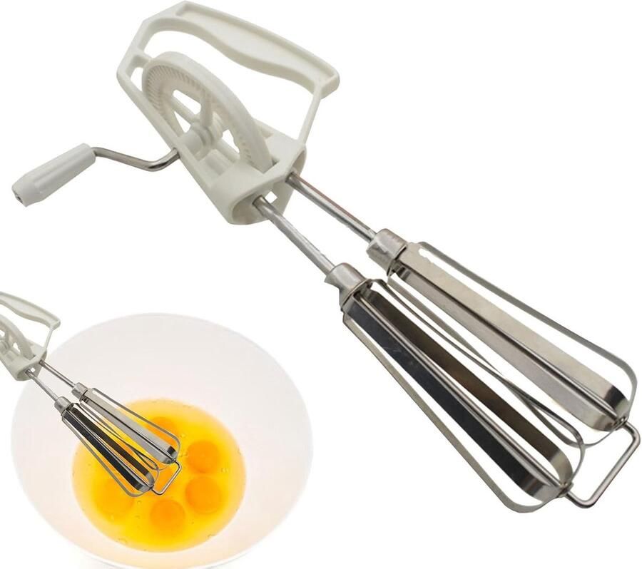Handzwengel Mixer Eierklopper Garde Bakken en Koken Twee Ronde Mengkoppen 25x6.7cm Wit
