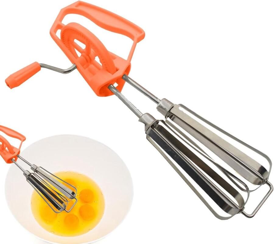 Handzwengel Mixer Eierklopper Garde Beslag Mengen Roestvrij Staal 20x7x7 cm Oranje