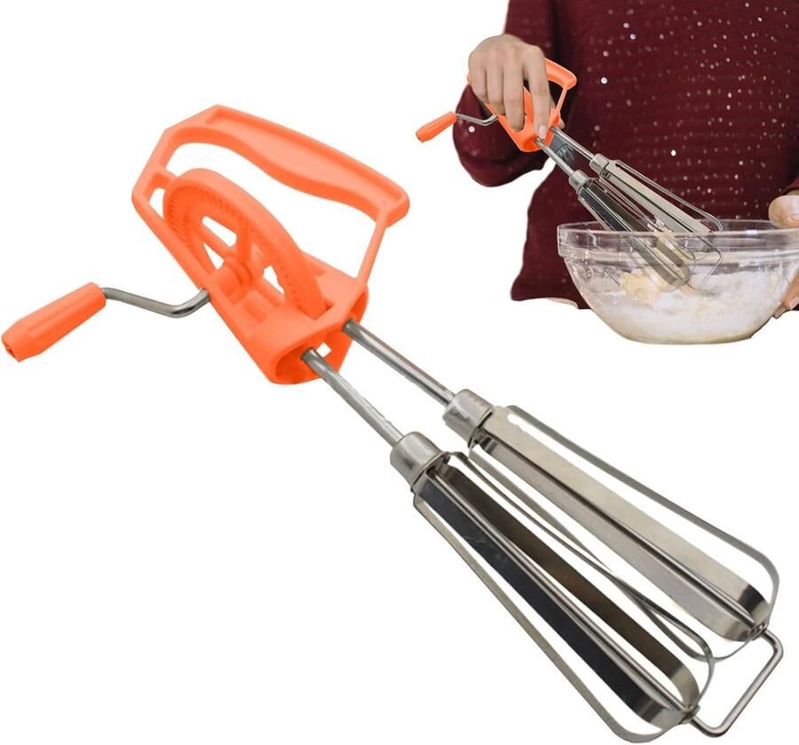 Handzwengel Mixer Eierklopper Handslinger Beslag Roeren Twee Mengkoppen 25 cm Oranje