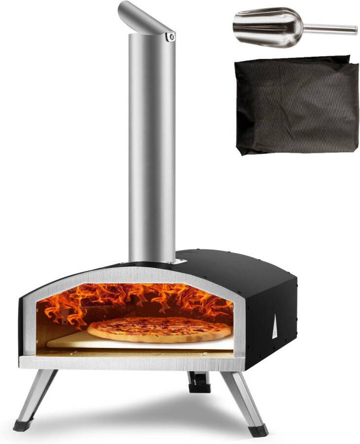 Hanimo Deluxe Outdoor Pizza Oven Pizzaoven Pizza Oven Buiten Pizza Oven Houtgestookte Tot 540℃ Werkt Met Hout En Houtskool RVS Verdikte Cordieriet Steen Zwart