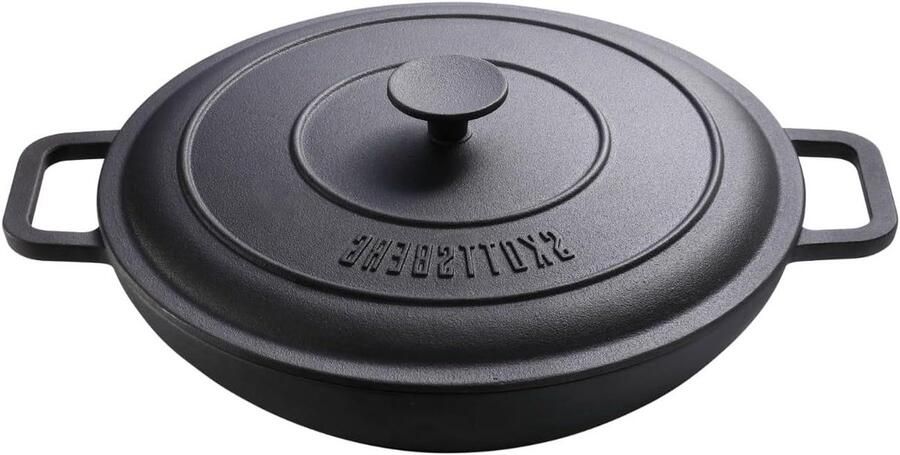 Hapjespan Gietijzer Braadpan Stoofpan Langzaam Garen Voorgebrand met plantaardige olie 31.5 cm Zwart