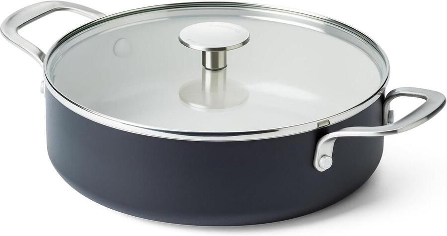 Hapjespan Keramisch Koekenpan Sauteerpan Gezond Koken PFAS-Vrije Antiaanbaklaag 24 cm 3.1L Zwart