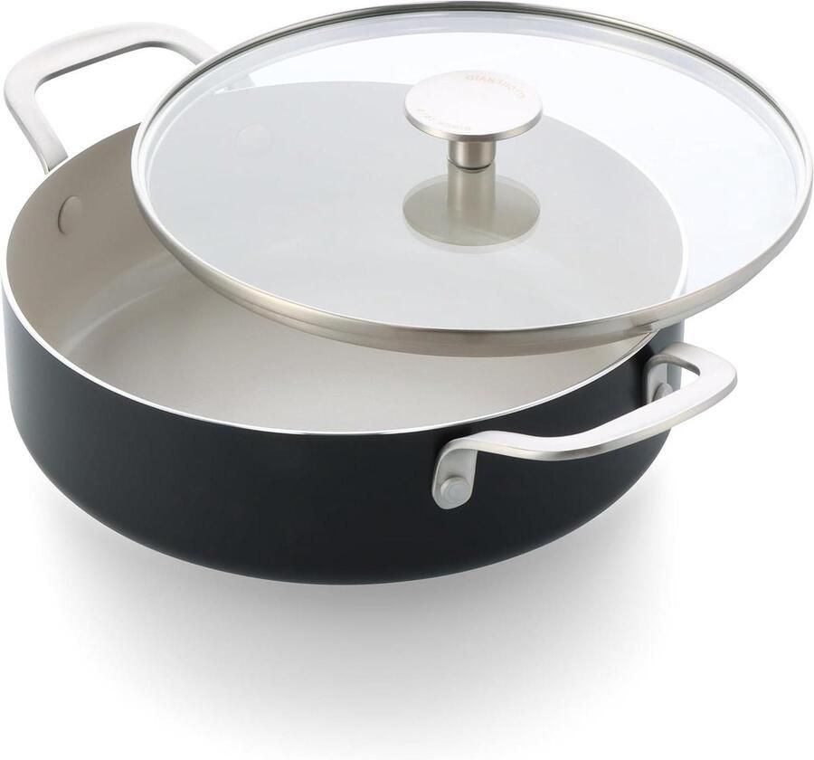 Hapjespan Keramisch Koekenpan Stoofpan Gezond Koken PFAS-Vrije Antiaanbaklaag 28 cm Zwart