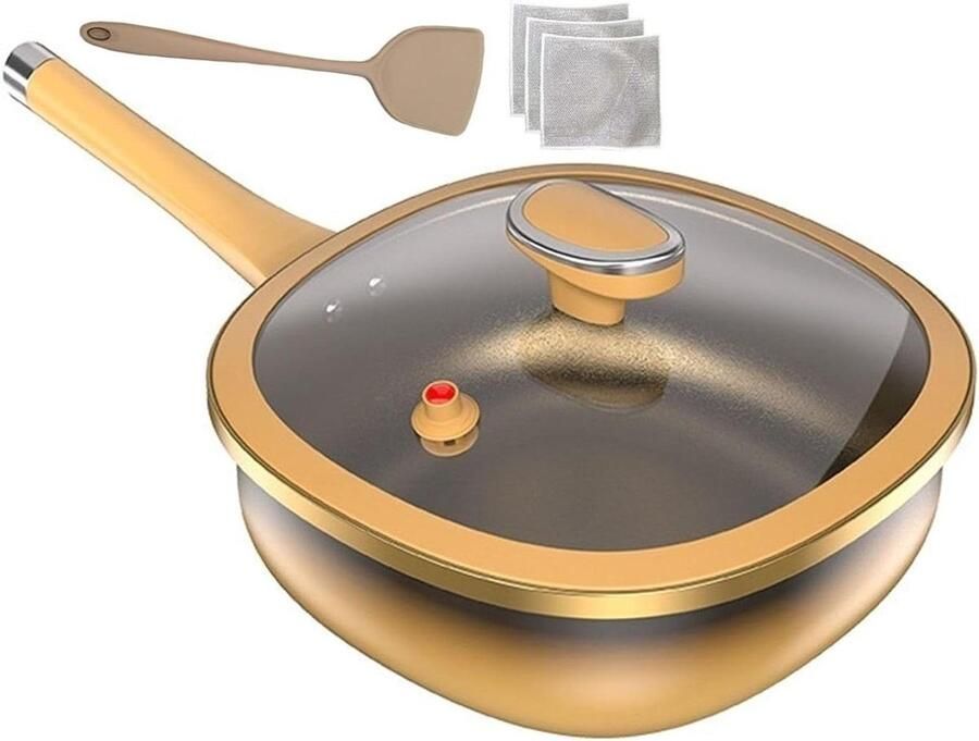 Hapjespan met deksel Diepe koekenpan Veelzijdig koken Antiaanbak keramische coating 30 cm diameter Zwart