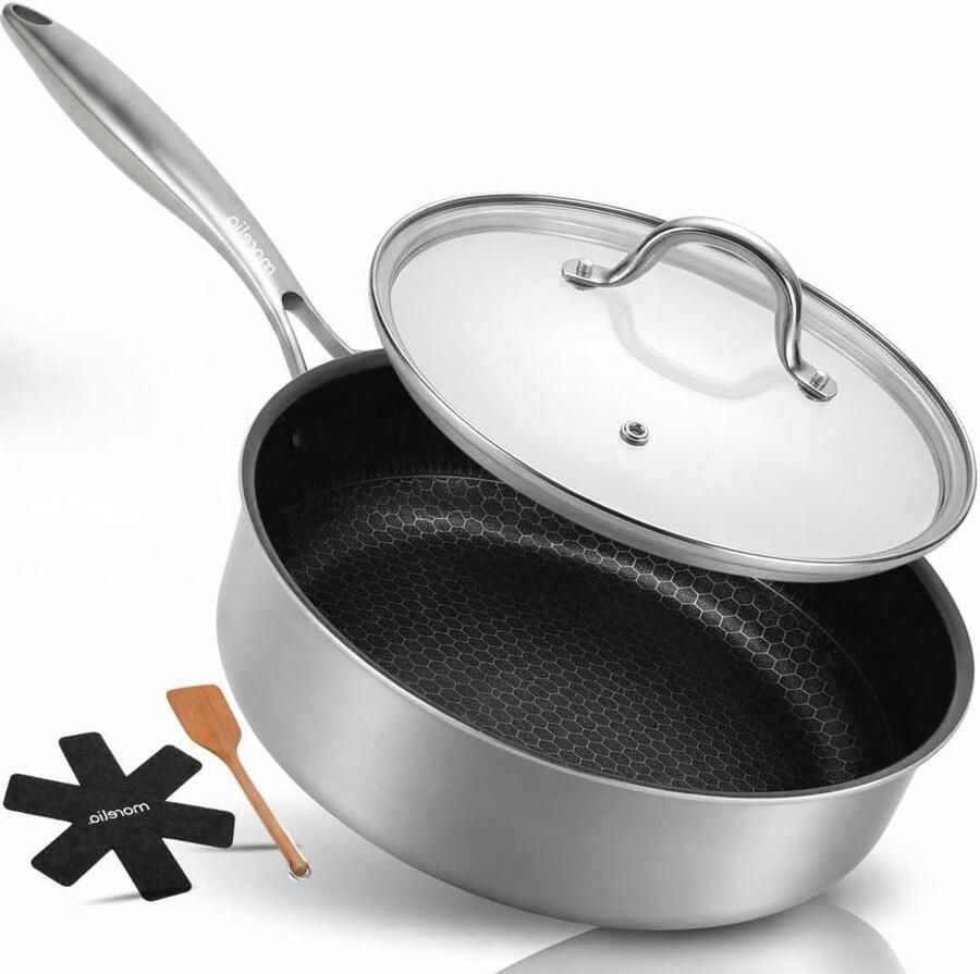 Hapjespan met Deksel Koekenpan Braadpan Vetarm Koken Keramische Antiaanbaklaag 26 cm Zwart - Foto 1