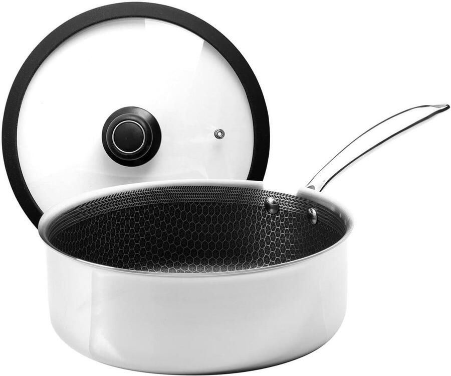 Hapjespan met Deksel Koekenpan Hybride Vetarm Koken Krasbestendig Oppervlak 9 1 2 Inch Zilver