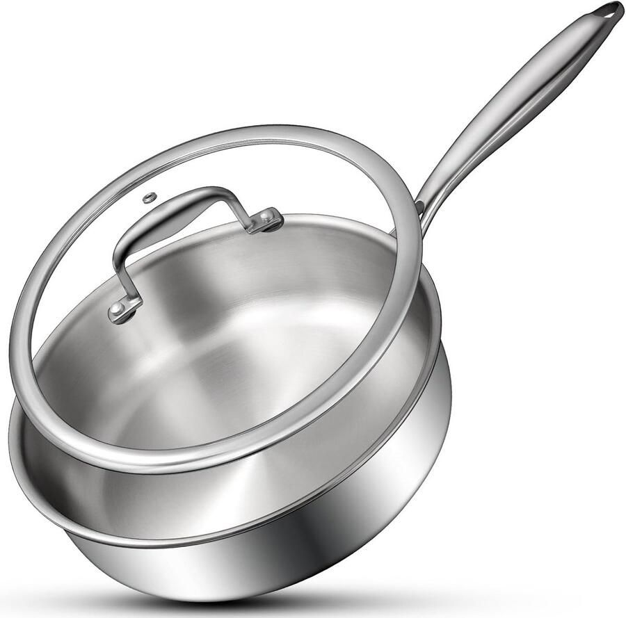 Hapjespan met Deksel Koekenpan RVS Verschillende Gerechten Koken Vaatwasserbestendig 24 cm Zilver