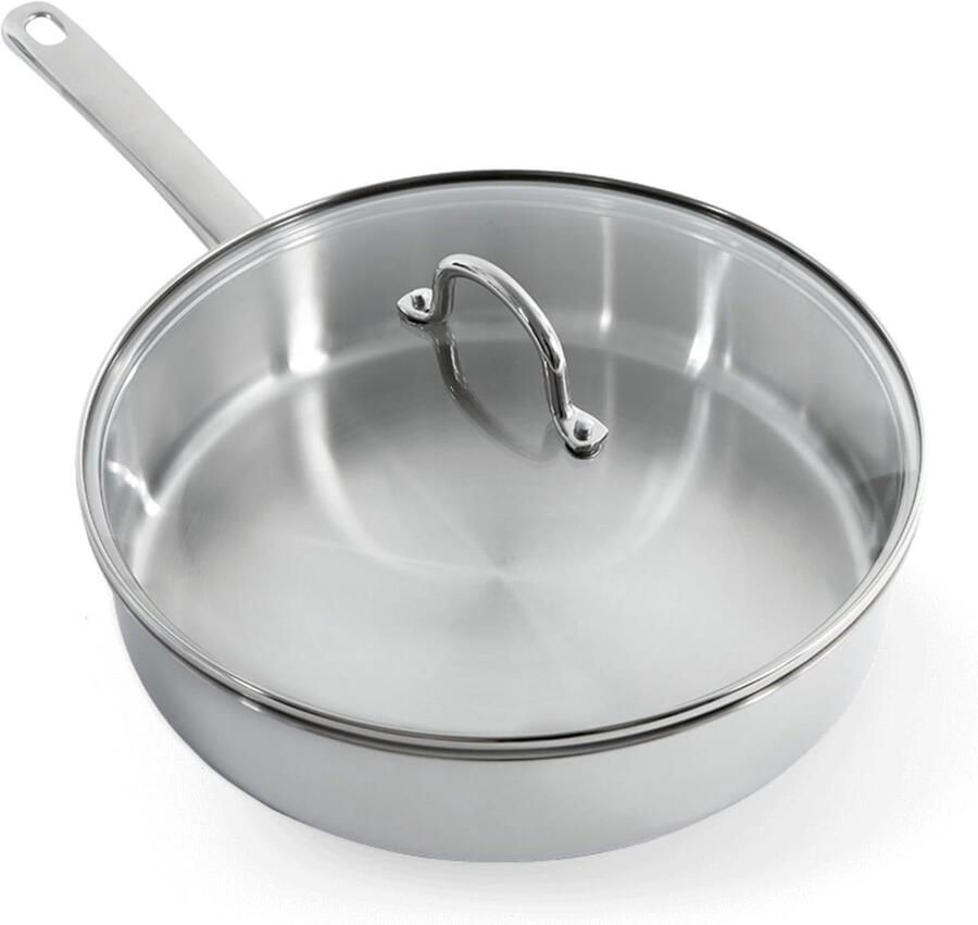 Hapjespan met Deksel Koekenpan Sauspan Professioneel Koken 3-Ply Sandwichbodem Ø 28 cm Zilver