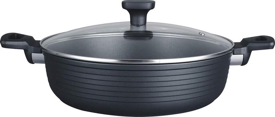 Hapjespan met Deksel Koekenpan Sauteerpan Koken aan huis Dubbellaagse antiaanbaklaag 38 x 29 cm Zwart