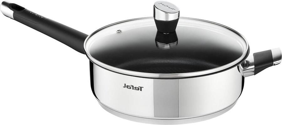 Hapjespan met Deksel Stoofpan Koekenpan Koken en Stoven Drielaagse Bodem 26 cm Bruin