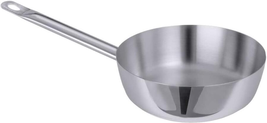 Hapjespan Roestvrij Staal Koekenpan Sauteuse Koken op Inductie 8mm Sandwichbodem 22 cm Zilverkleurig