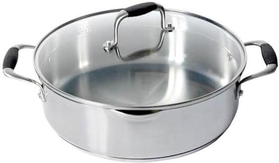 Hapjespan Steelpan Sauteuse Gerechten Stoven Soft Touch Handgrepen 28cm 3 Liter Zilver