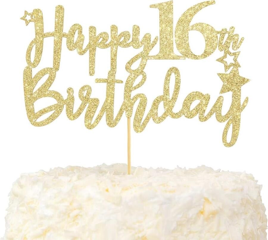 Happy 16e verjaardagstaart toppers Hallo Sweet 16 taartdecoratie voor jongen meisjes goud glitter 16 & fantastische benodigdheden voor verjaardagsfeest