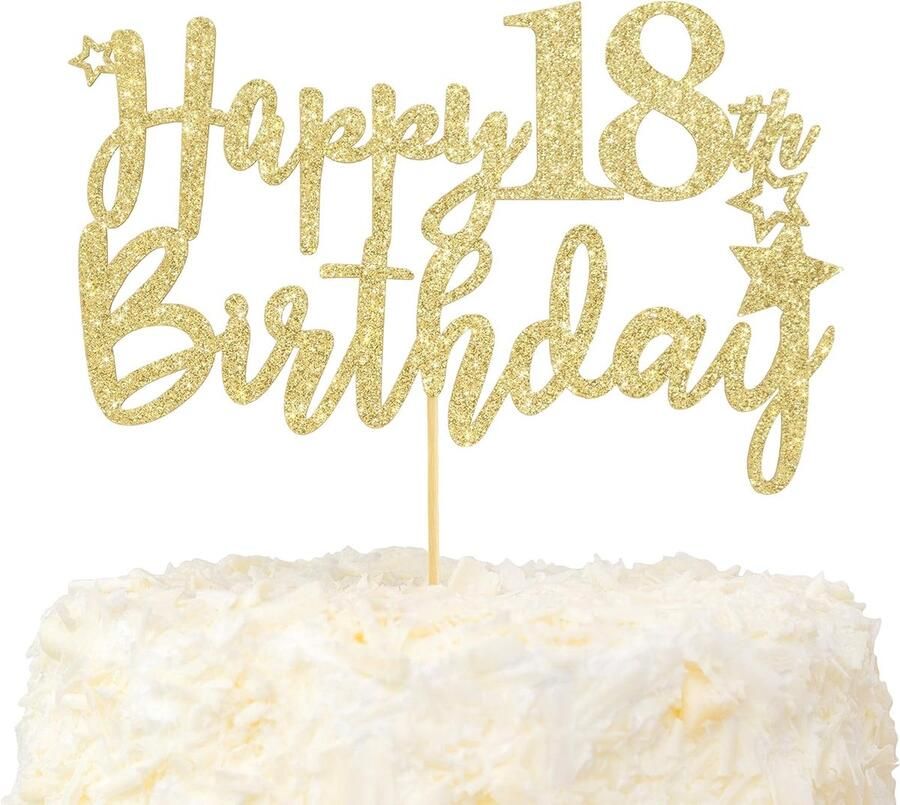 Happy 18e Verjaardag Taarttopper Hello Sweet 18 Cake Decoratie Goud Glitter 18 & Fantastische Verjaardagsfeest Decoratie