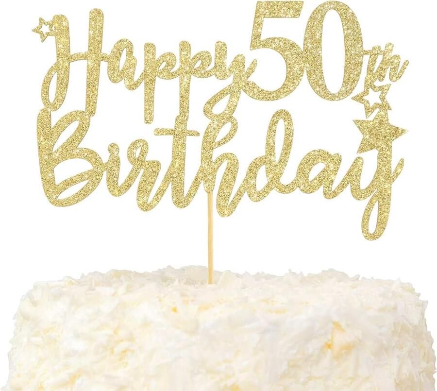 Happy 50e Verjaardag Taarttopper Hallo 50 en Fantastisch Taartdecoratie Goud Glitter Proost op 50 Jaar Feestartikelen Decor