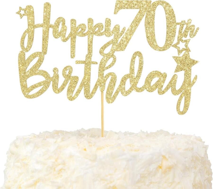 Happy 70e verjaardag taarttopper goud glitter Hello 70 and Fabulous taartdecoratie