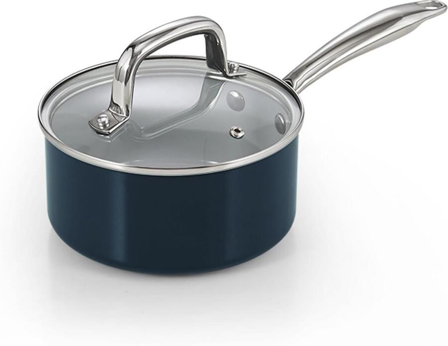 Hard geanodiseerde keramische sauspan met glazen deksel 1 5 quart niet-aanbakbaar geschikt voor inductie