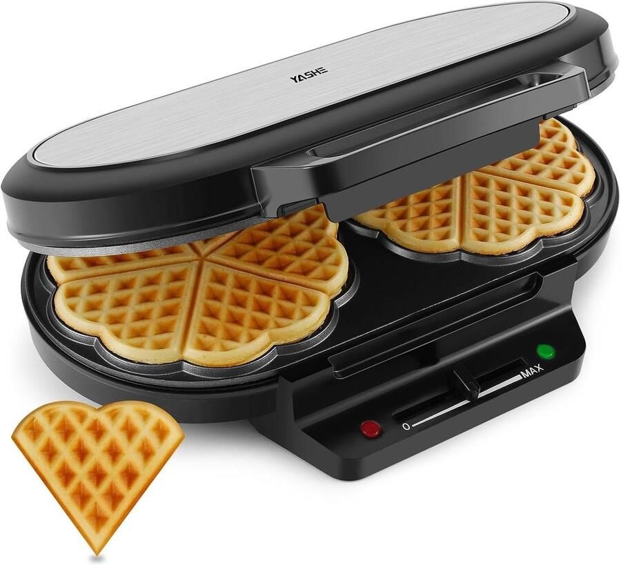 Hart Wafelmachine Zwart 34 5 x 24 7 x 9 1 cm Antiaanbaklaag met 5 Temperatuurinstellingen Voor Gezinnen en Feesten