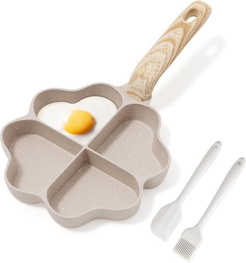 Hartvormige eierpan Omelet pan Ontbijt maken 4-gats ontwerp 19 x 23 cm Zwart
