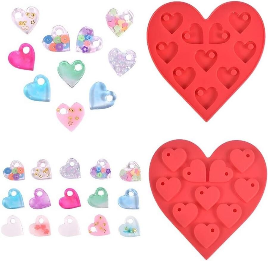 Hartige Siliconen Mallen voor DIY Creaties 10 Holle Ruimtes in Hartvorm voor Sleutelhangers en Cake Decoraties